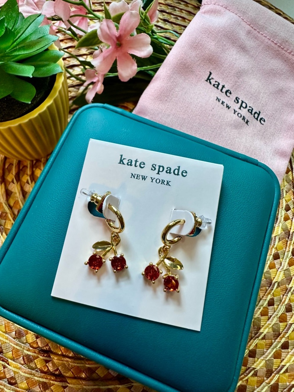 kate spade gold-tone earrings with red cherry drops